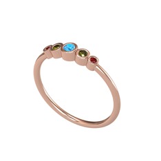 Minimal 5 Taşlı Yüzük - Akuamarin, peridot ve garnet 18 ayar rose altın yüzük #1wo1x8w