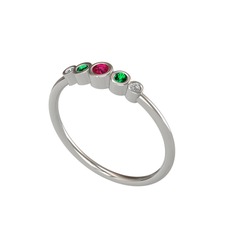 Minimal 5 Taşlı Yüzük - Rodolit garnet, yeşil kuvars ve swarovski 14 ayar beyaz altın yüzük #1wvmgy9