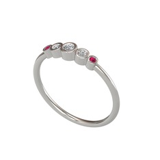 Beyaz zirkon ve rodolit garnet 8 ayar beyaz altın yüzük