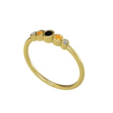 Minimal 5 Taşlı Yüzük - Siyah zirkon, sitrin ve swarovski 14 ayar altın yüzük #1xltdy3