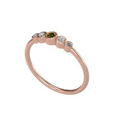 Peridot, swarovski ve pırlanta 925 ayar rose altın kaplama gümüş yüzük (0.03 karat)