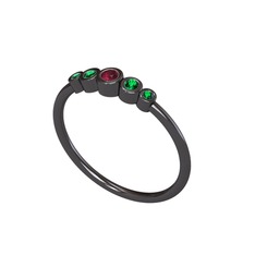 Minimal 5 Taşlı Yüzük - Kök yakut ve yeşil kuvars 925 ayar siyah rodyum kaplama gümüş yüzük #1y61b5b