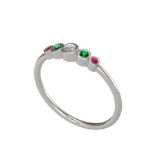 Swarovski, yeşil kuvars ve rodolit garnet 8 ayar beyaz altın yüzük