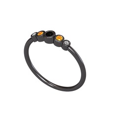 Minimal 5 Taşlı Yüzük - Siyah zirkon, sitrin ve swarovski 925 ayar siyah rodyum kaplama gümüş yüzük #2ycrlb