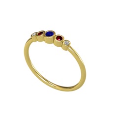 Minimal 5 Taşlı Yüzük - Lab safir, kök yakut ve swarovski 14 ayar altın yüzük #34x2jg