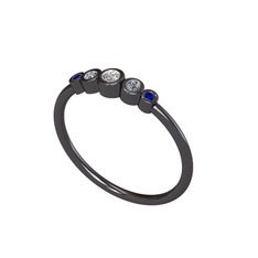 Minimal 5 Taşlı Yüzük - Swarovski, elmas ve lab safir 925 ayar siyah rodyum kaplama gümüş yüzük (0.072 karat) #37gwl1