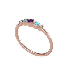 Minimal 5 Taşlı Yüzük - Ametist, akuamarin ve swarovski 18 ayar rose altın yüzük #3diron