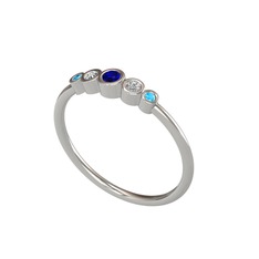 Lab safir, swarovski ve akuamarin 18 ayar beyaz altın yüzük