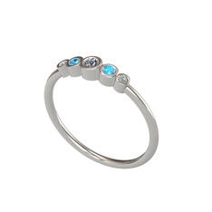 Minimal 5 Taşlı Yüzük - Elmas, akuamarin ve swarovski 14 ayar beyaz altın yüzük (0.06 karat) #4yvz9k