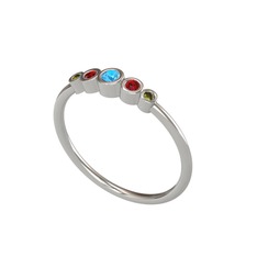 Minimal 5 Taşlı Yüzük - Akuamarin, garnet ve peridot 925 ayar gümüş yüzük #7dqdaj