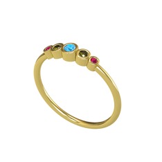 Akuamarin, peridot ve rodolit garnet 18 ayar altın yüzük