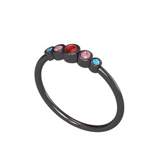 Minimal 5 Taşlı Yüzük - Garnet, pembe kuvars ve akuamarin 925 ayar siyah rodyum kaplama gümüş yüzük #9vnopg
