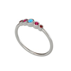 Minimal 5 Taşlı Yüzük - Akuamarin, rodolit garnet ve garnet 8 ayar beyaz altın yüzük #aaptwg