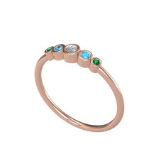 Minimal 5 Taşlı Yüzük - Swarovski, akuamarin ve yeşil kuvars 14 ayar rose altın yüzük #acej1t
