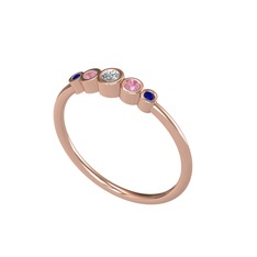 Swarovski, pembe kuvars ve lab safir 925 ayar rose altın kaplama gümüş yüzük