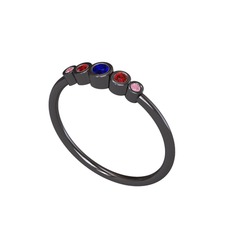 Minimal 5 Taşlı Yüzük - Lab safir, garnet ve pembe kuvars 925 ayar siyah rodyum kaplama gümüş yüzük #bax5z7