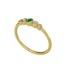 Minimal 5 Taşlı Yüzük - Yeşil kuvars, swarovski ve pembe kuvars 925 ayar altın kaplama gümüş yüzük #c0jkrs