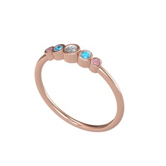 Minimal 5 Taşlı Yüzük - Swarovski, akuamarin ve pembe kuvars 18 ayar rose altın yüzük #c1bs43