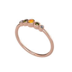 Sitrin, peridot ve elmas 18 ayar rose altın yüzük (0.03 karat)