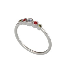 Elmas, garnet ve peridot 8 ayar beyaz altın yüzük (0.06 karat)