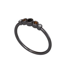 Minimal 5 Taşlı Yüzük - Siyah zirkon, dumanlı kuvars ve swarovski 925 ayar siyah rodyum kaplama gümüş yüzük #evfgvn