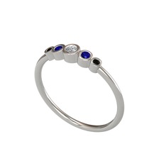 Swarovski, lab safir ve siyah zirkon 18 ayar beyaz altın yüzük