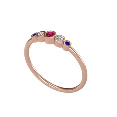 Minimal 5 Taşlı Yüzük - Rodolit garnet, swarovski ve lab safir 8 ayar rose altın yüzük #flr451