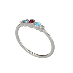 Minimal 5 Taşlı Yüzük - Kök yakut, akuamarin ve swarovski 14 ayar beyaz altın yüzük #fyq10g