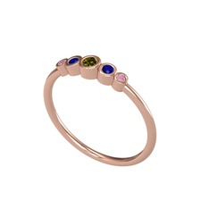 Minimal 5 Taşlı Yüzük - Peridot, lab safir ve pembe kuvars 18 ayar rose altın yüzük #gghgen