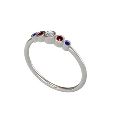 Minimal 5 Taşlı Yüzük - Swarovski, kök yakut ve lab safir 14 ayar beyaz altın yüzük #h04ihf