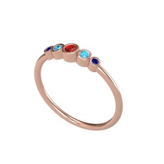 Garnet, akuamarin ve lab safir 14 ayar rose altın yüzük