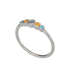 Minimal 5 Taşlı Yüzük - Elmas, sitrin ve akuamarin 14 ayar beyaz altın yüzük (0.06 karat) #ho2w3q