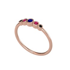 Minimal 5 Taşlı Yüzük - Lab safir, rodolit garnet ve siyah zirkon 8 ayar rose altın yüzük #iqgum9