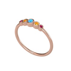 Minimal 5 Taşlı Yüzük - Akuamarin, sitrin ve rodolit garnet 925 ayar rose altın kaplama gümüş yüzük #irn831