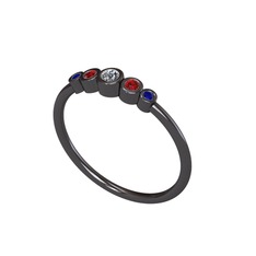 Minimal 5 Taşlı Yüzük - Pırlanta, garnet ve lab safir 925 ayar siyah rodyum kaplama gümüş yüzük (0.06 karat) #izm18z