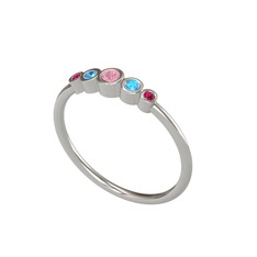 Minimal 5 Taşlı Yüzük - Pembe kuvars, akuamarin ve rodolit garnet 14 ayar beyaz altın yüzük #j71fvx