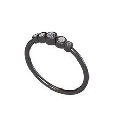 Minimal 5 Taşlı Yüzük - Elmas ve swarovski 925 ayar siyah rodyum kaplama gümüş yüzük (0.09 karat) #j7k70n