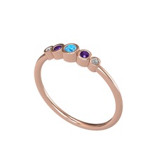 Akuamarin, ametist ve swarovski 14 ayar rose altın yüzük