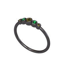 Peridot ve yeşil kuvars 925 ayar siyah rodyum kaplama gümüş yüzük