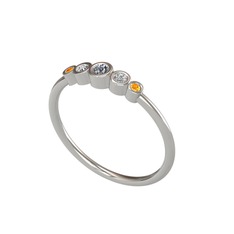 Minimal 5 Taşlı Yüzük - Elmas, swarovski ve sitrin 8 ayar beyaz altın yüzük (0.06 karat) #kpnr85