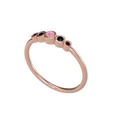 Minimal 5 Taşlı Yüzük - Pembe kuvars, siyah zirkon ve kök yakut 14 ayar rose altın yüzük #kvjyqh