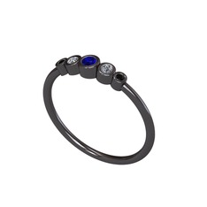 Minimal 5 Taşlı Yüzük - Lab safir, elmas ve siyah zirkon 925 ayar siyah rodyum kaplama gümüş yüzük (0.072 karat) #ky9tbv