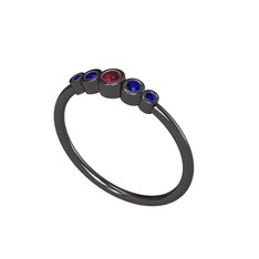 Minimal 5 Taşlı Yüzük - Kök yakut ve lab safir 925 ayar siyah rodyum kaplama gümüş yüzük #lajpz