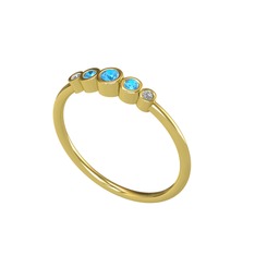 Minimal 5 Taşlı Yüzük - Akuamarin ve swarovski 14 ayar altın yüzük #mgdn3i