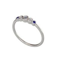 Minimal 5 Taşlı Yüzük - Elmas, swarovski ve lab safir 14 ayar beyaz altın yüzük (0.06 karat) #mtubdr