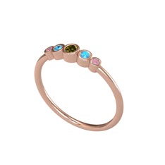 Minimal 5 Taşlı Yüzük - Peridot, akuamarin ve pembe kuvars 18 ayar rose altın yüzük #o6itgk
