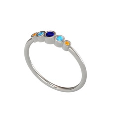 Minimal 5 Taşlı Yüzük - Lab safir, akuamarin ve sitrin 18 ayar beyaz altın yüzük #o8vbll