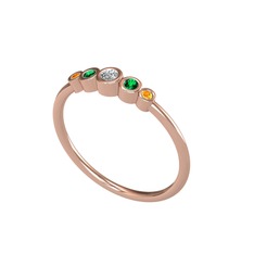 Minimal 5 Taşlı Yüzük - Swarovski, yeşil kuvars ve sitrin 925 ayar rose altın kaplama gümüş yüzük #ojgfby