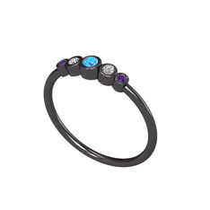 Minimal 5 Taşlı Yüzük - Akuamarin, swarovski ve ametist 925 ayar siyah rodyum kaplama gümüş yüzük #ovjnge