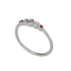 Minimal 5 Taşlı Yüzük - Pırlanta, swarovski ve rodolit garnet 8 ayar beyaz altın yüzük (0.06 karat) #owll9u
